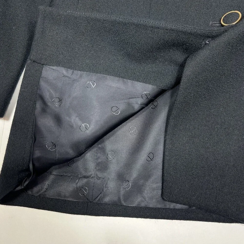 Vintage Christian Dior Suit 2 Pc Jacket & Wrap Skirt Black Size 8 100% Wool USA